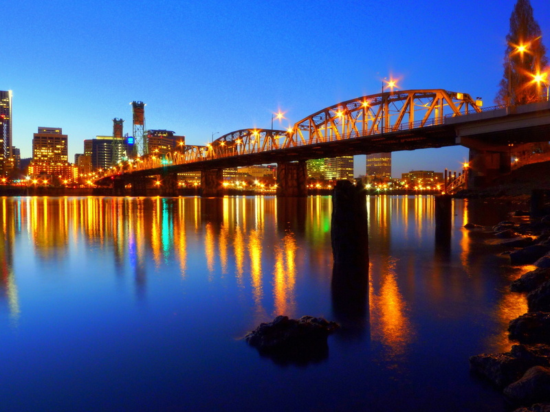 sky, bridge - Man Made Structure, downtown District, yall, clear, city, dusk, 2K, bridge, reflection, river, famous Place, illuminated, photography, twilight
