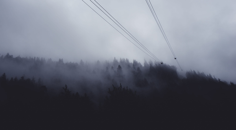 landscape, tranquil scene, environment, nature, sky, silhouette, no people, tranquility, growth, cover, plant, grouse mountain, cable, scenics - nature