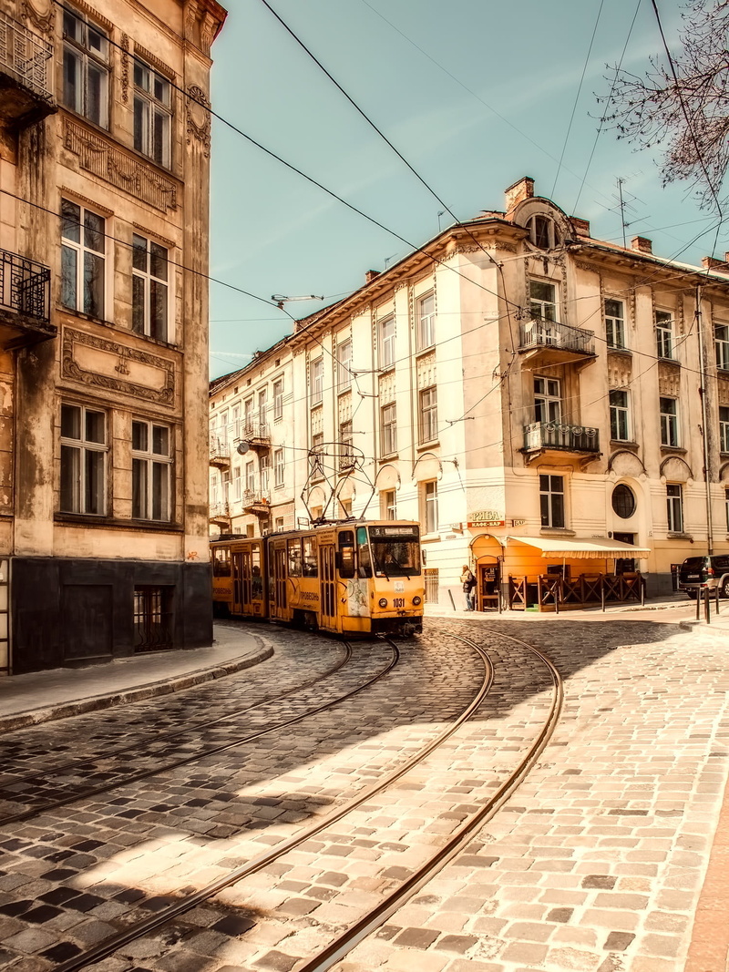 outdoors, rail, streetcar, no people, tracks, ukraine, architecture, city, mode of transportation, cable car, travel, residential district, lviv, transportation