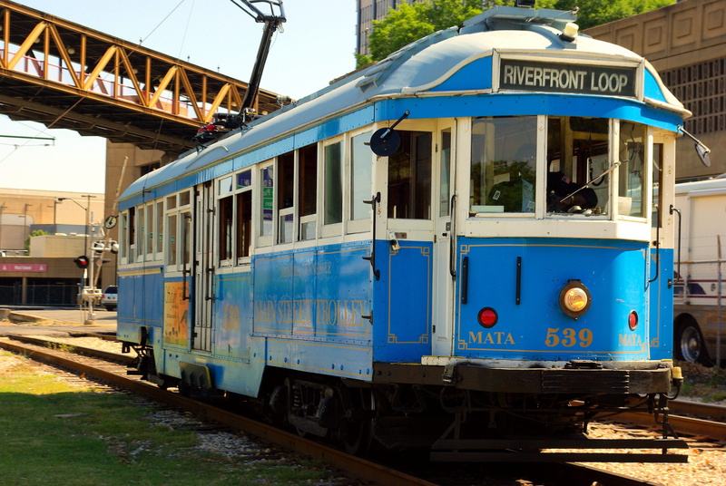 memphis tennessee trolley, architecture, no people, public, public transportation, railway, railroad track, street, number, blue, transportation, car, downtown