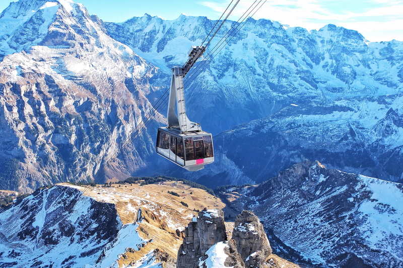 cable car, white, environment, schilthorn, ski, mountain range, mountain, 4K, capped, switzerland, transportation, cable, snowcapped mountain, non-urban scene