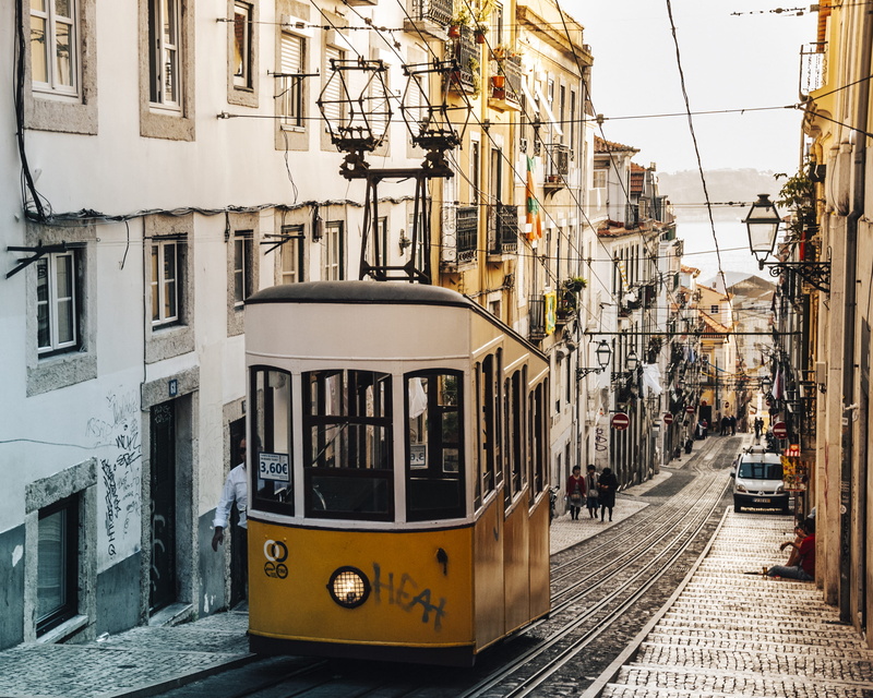 white, alfama, light, lisbon, cityscape, tourism, cultures, road, brown, rail, village, narrow, bus, travel, transport, buildings, railway, people, outdoors