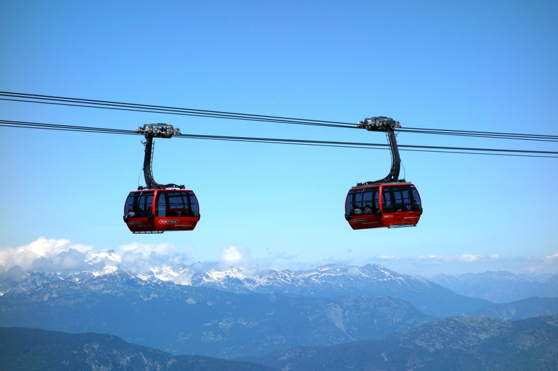 low angle view, winter, snow, mountain range, red, cable car, travel, swing, high, gondola, nature, day, two, whistler, cars, cable, fear of heights, transportation