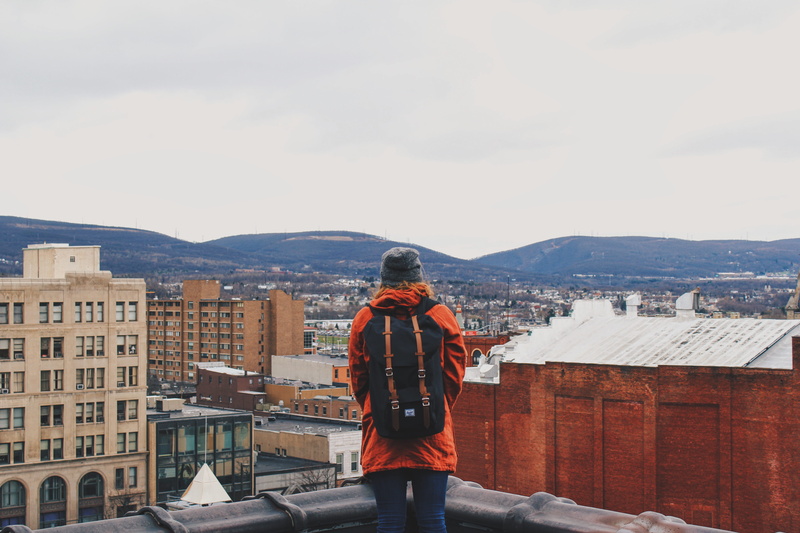 clothing, color Image, men, scarf, man, standing, person, lifestyles, mountain range, seeing, roof, cold temperature, winter, mountain, daytimer, architecture