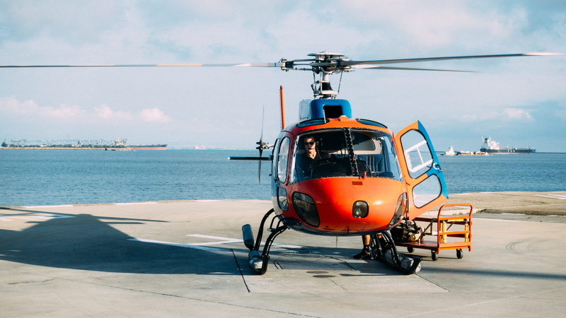 helipad, cloud - sky, rescue, air vehicle, 5K, passenger craft, sea, sunlight, near, outdoors, day, sky, safety, orange, ocean, landed, nautical vessel