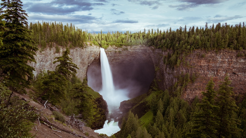 waterfall, british columbia, 4K, canada, wilderness, river, water, murtle river, sky, nature reserve, wells gray provincial park, tree, helmcken falls