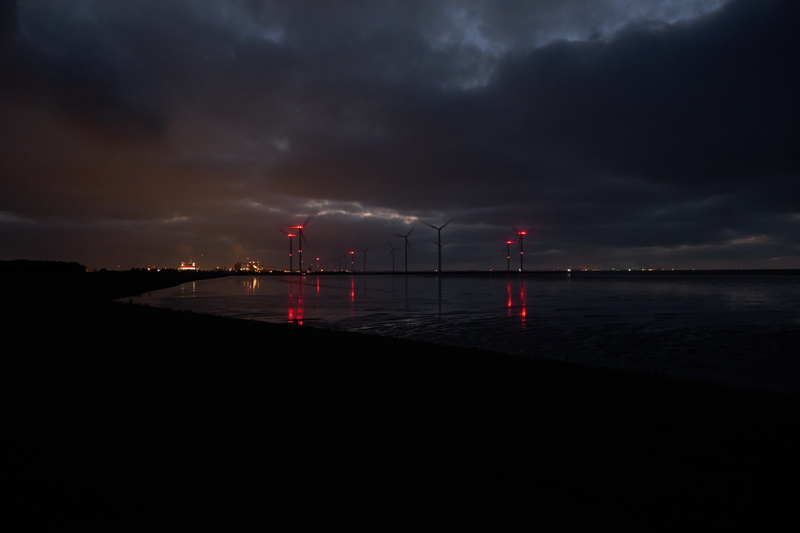 lake, industry, pinwheel, 5K, environment, cloud - Sky, ocean, energy, building exterior, wind park, north sea, factory, night, current, built structure