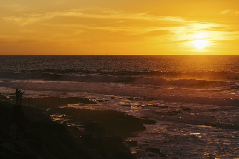 facing, horizon over water, dusk, landscape, beach, sand, sea, two, scenics - nature, scenics, wave, 5K, nature, sunset, water, person, no people, orange color