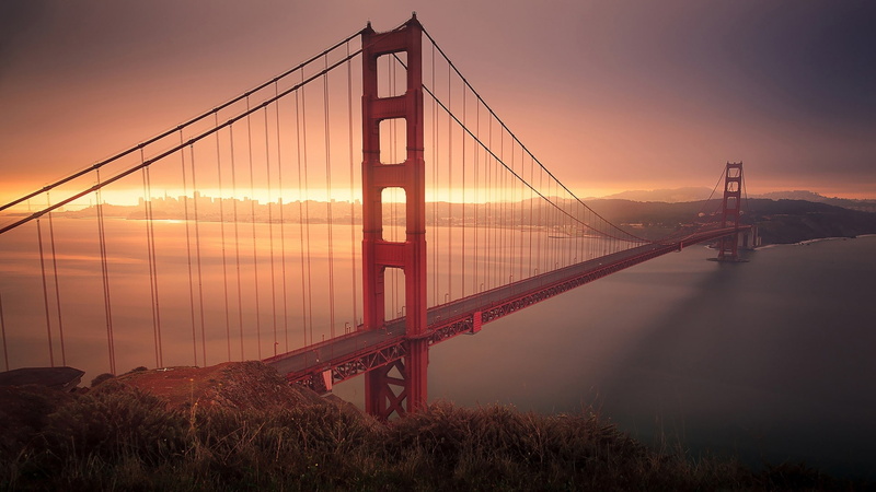 sunrise, cityscapes, oceans, nature, hd, san, 1080P, golden, francisco, sun, bridges, bridge, morning, california, gate, ocean, landscapes, art