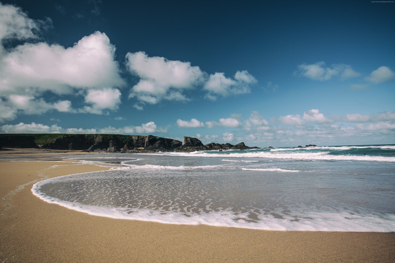 4k, 5k, beach, sea, 4K, England, shore, Cornwall, Porthcothan Bay