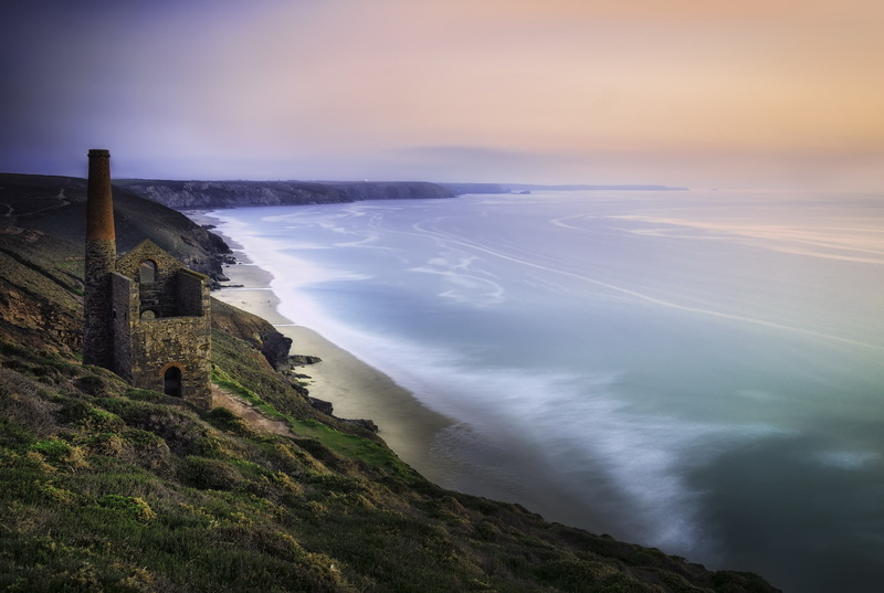 sea, Cornwall, coast, ruin, nature, 2K, landscape