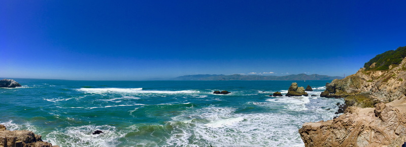 horizon, blue, san francisco, sea cliff, pacific ocean, sport, rock formation, surfing, horizon over water, lands end, scenics - nature, mist, nature, ocean