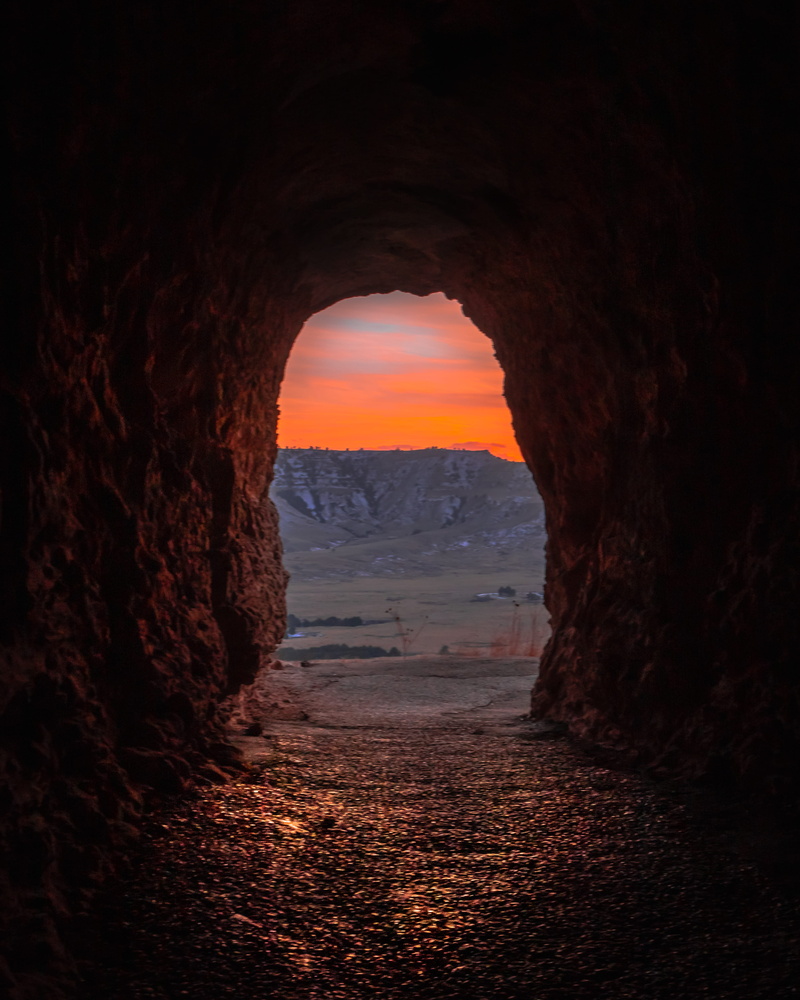 hour, solid, light at the end of the tunnel, sky, rock formation, direction, tunnel, no people, orange color, cave, natural arch, architecture, arch, nature