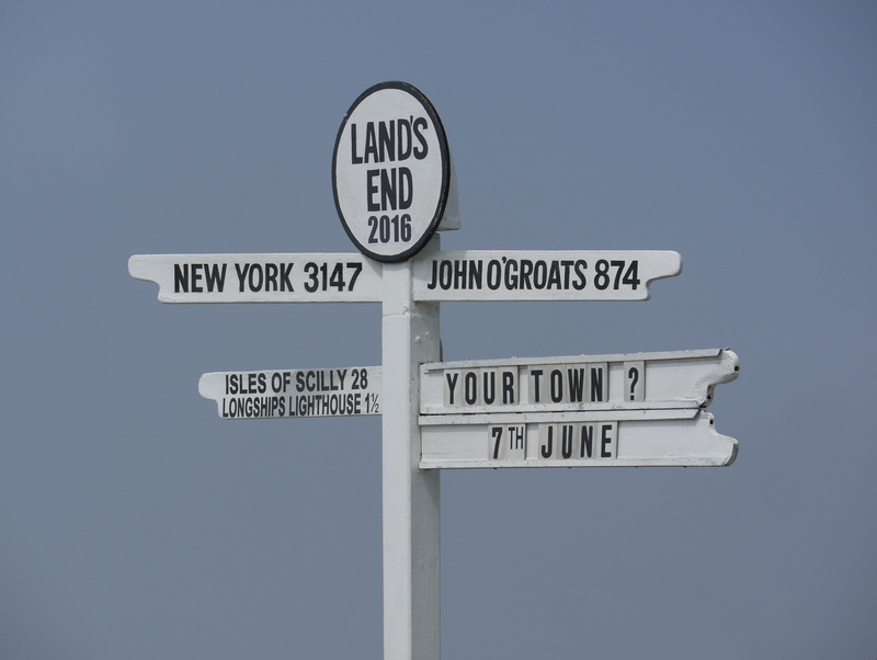 john ogroats, arrow symbol, blue, information sign, outdoors, popular, western script, pole, headland, Cornwall, photo motif, england, 4K, day, sky, sign