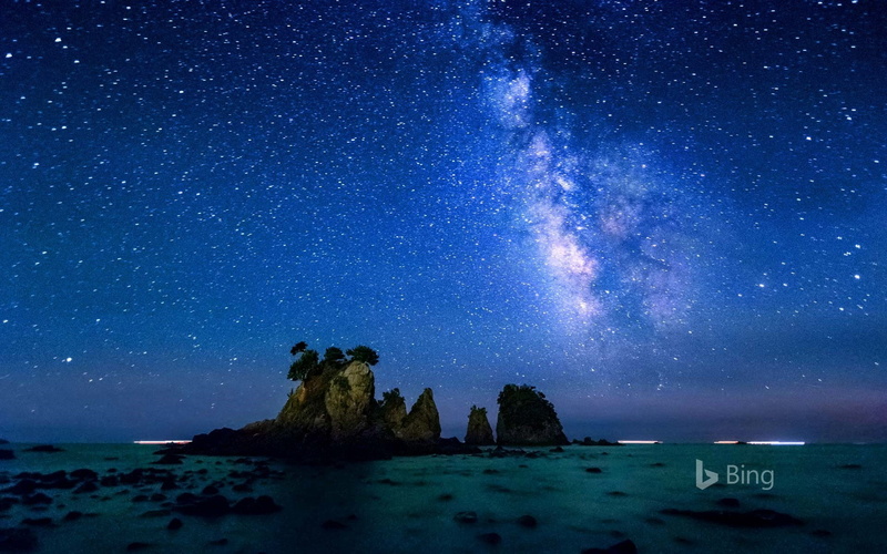 scenics - nature, star - space, milky, water, tranquil scene, tranquility, 1080P, space, rock, izu, star, building, bin, rock - object, outdoors, peninsula