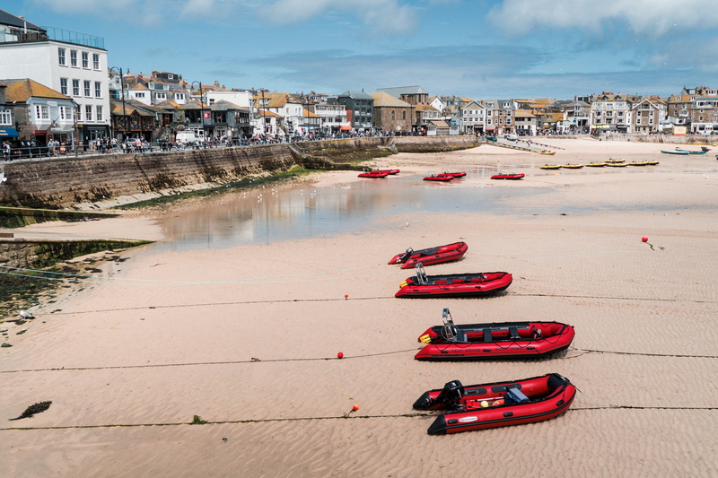 uk, english, built structure, high angle view, summer, cloud - sky, cityscape, 4K, transportation, boats, coastline, cornwall, incidental people, nautical vessel