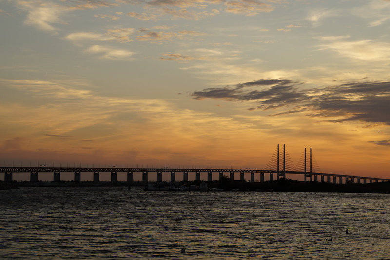 abendstimmung, connection, sea, clouds, bridge, dusk, sweden, scenics - nature, orange color, waterfront, evening sky, cloud - sky, 5K, atmosphere, horizon over water
