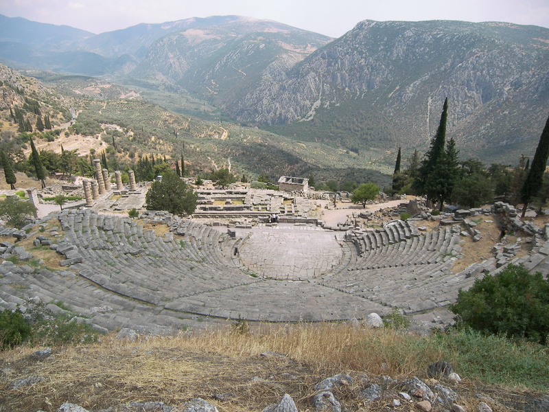 travel, no people, ancient civilization, peleponnes, scenics - nature, Theater, the past, nature, high angle view, plant, landscape, ancient times, archaeology