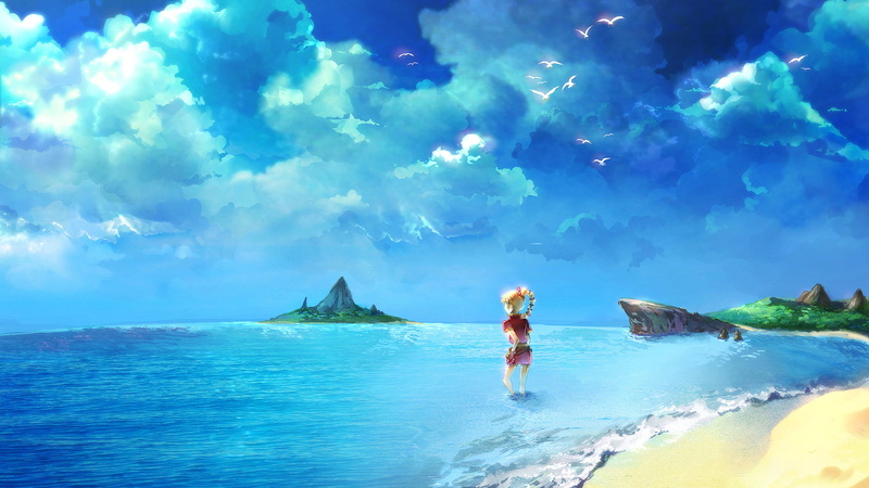 fantasy art, 1080P, beach, video game characters, RPG, sky, video game art, Kid (Character), shore, Chrono Cross, artwork, sand, island, sea, clouds