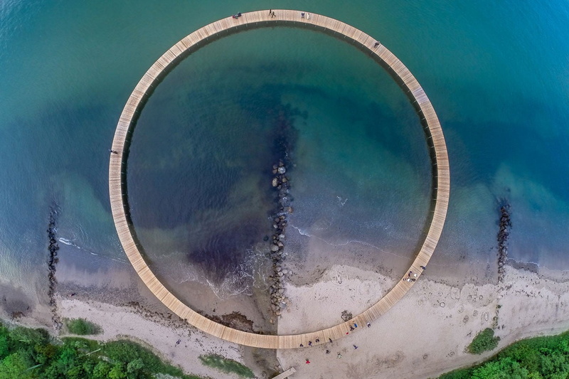 circle, shape, environment, landscape, land, outdoors, nature, sea, pier, green color, geometric shape, tranquil scene, 720P, scenics - nature, forest