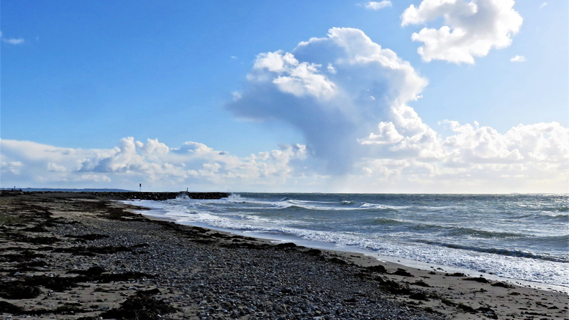 tranquil scene, beauty in nature, scenics - nature, denmark, cloud - sky, blue sky, wave, motion, coast, no people, nature, beach, sea, sky, 4K, day, horizon