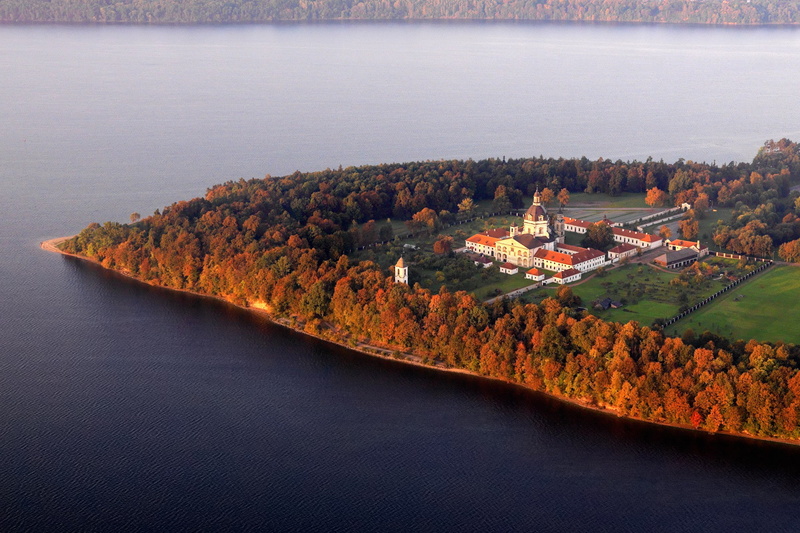 Sea, 1080P, Beach, monastery, Peninsula, Lithuania, autumn, states, Baltic States, panorama, trees, baltic