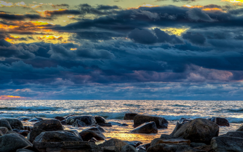 rocks, Finland, sea, baltic, Gulf of Bothnia, gray, 2K, Baltic Sea, clouds, stones