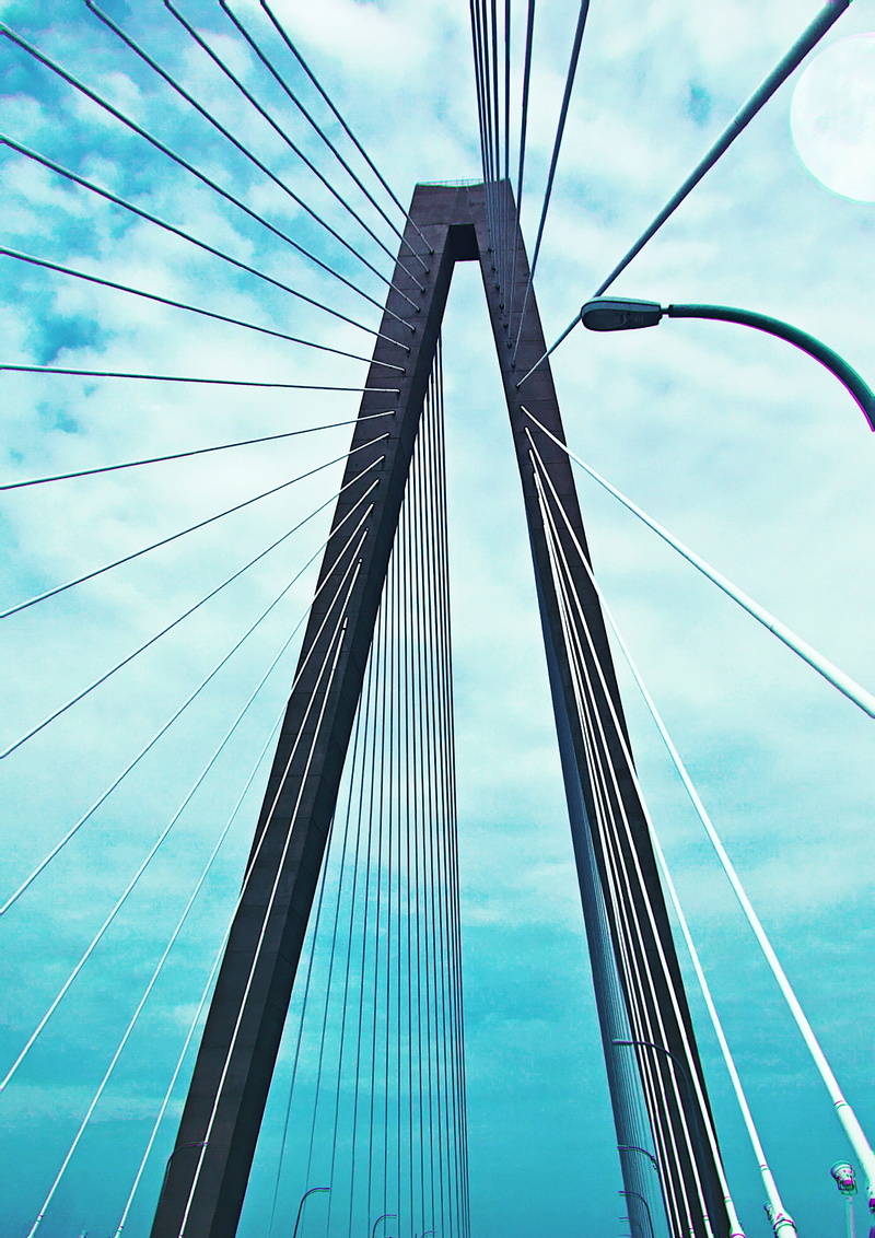 4K, suspension Bridge, cable, Bridge, built structure, civil Engineering, low angle view, travel, wire Rope, line, engineering, arthur ravenel bridge