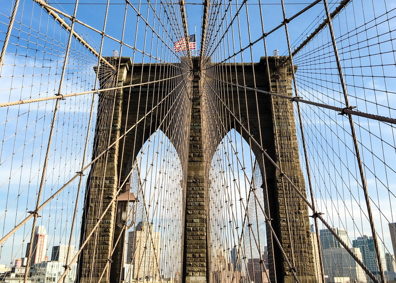 travel, architecture, sky, steel, tourism, built structure, suspension bridge, nature, ny, outdoors, city, brown, low angle view, bridge, usa, transportation