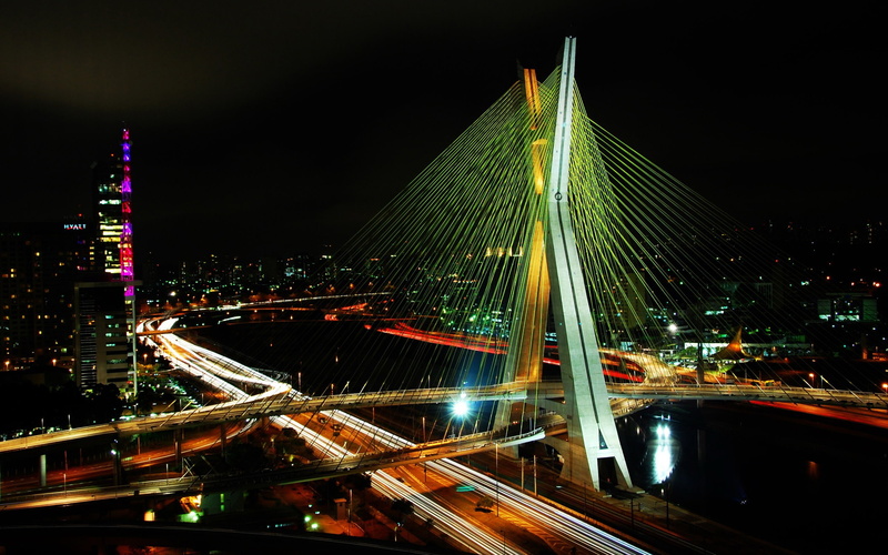paulo, sky, skyscraper, connection, stayed, traffic, city, cities, speed, transportation, night, light trail, hd, tall - high, bridge, no people
