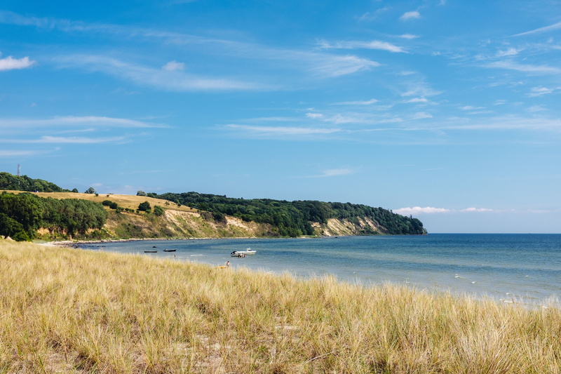 seaside, blue, ruegen, traditional, horizon over water, grass, germany, chalk, mecklenburg, day, baltic, travel, tree, horizon, cloud - sky, beach, nature