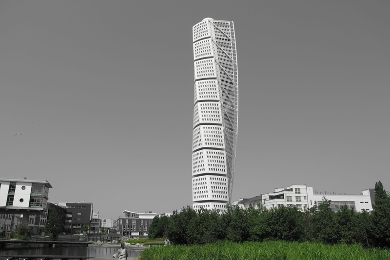 outdoors, 2K, torso, malmö, skyscraper, architecture, sweden, turning torso, day, no people, copy space, tree, tower, sky, apartment, building exterior