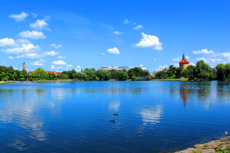 pildammsparken, park, lake, water tower, no people, building, nature, water, malmö, sky, dust, plant, tourist, skåne, 2K, reflection, tree, swedish, day