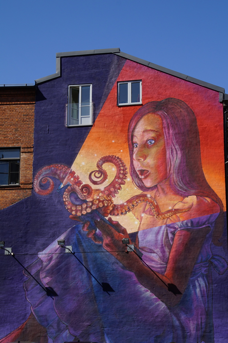 art and craft, real people, book, wall - building feature, artfully, painted, colorful, 5K, spray, representation, outdoors, squid, building, paint, malmö