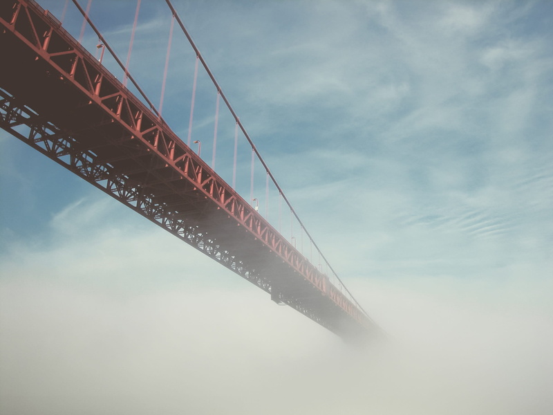 steel bridge, travel, low angle view, nature, built structure, white clouds, 2K, suspension Bridge, bridge, blue, architecture, city, famous Place, white
