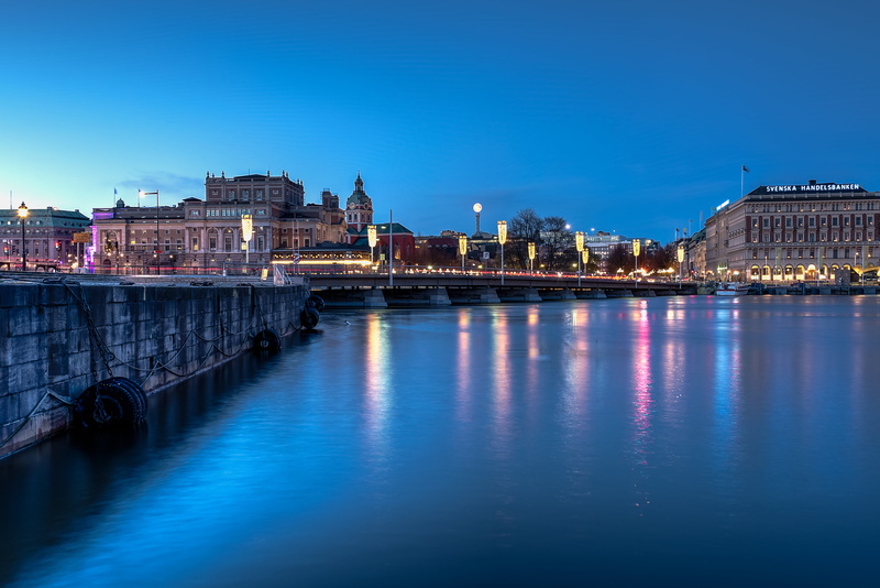 Sweden, Stockholm, river, concrete, gray, water, famous Place, body of water, near, night, dusk, Sunsets, illuminated, bridge - Man Made Structure, architecture