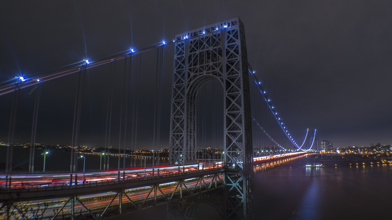 bridge - Man Made Structure, skyscraper, nightlife, new York City, construction, urban, building, outdoors, river, water, night, 5K, cityscape, traffic