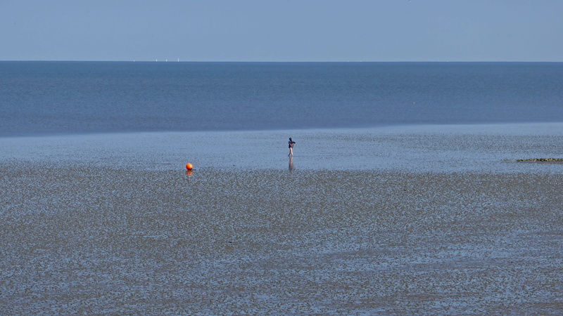 two people, clear sky, 4K, tranquil scene, scenics - nature, men, walk on the beach, north sea, land, schlick, vacations, tranquility, horizon, horizon over water