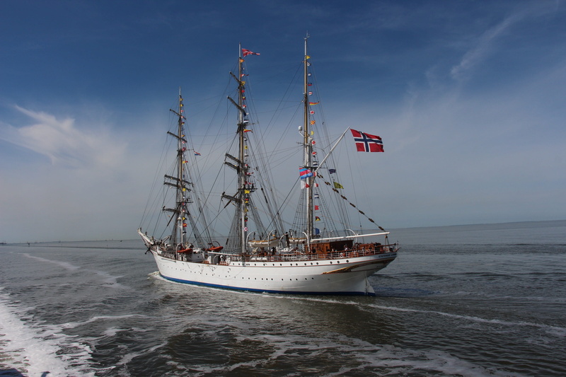 2K, sea, tall ship, horizon, travel, pole, sailing boat, flag, scenics - nature, independence, sailboat, wadden sea, patriotism, nature, norway, mast