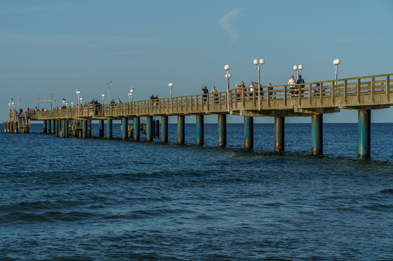 water, large group of people, bridge, mecklenburg western pomerania, baltic sea, bird, transportation, architecture, binz, rügen, waterfront, seaside resort