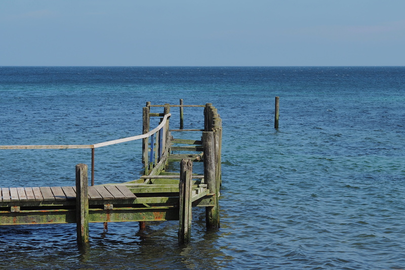 scenics - nature, boardwalk, day, idyllic, no people, nature, bridge, tranquil scene, sky, waters, blue, coast, tranquility, wood - material, water, beauty in nature
