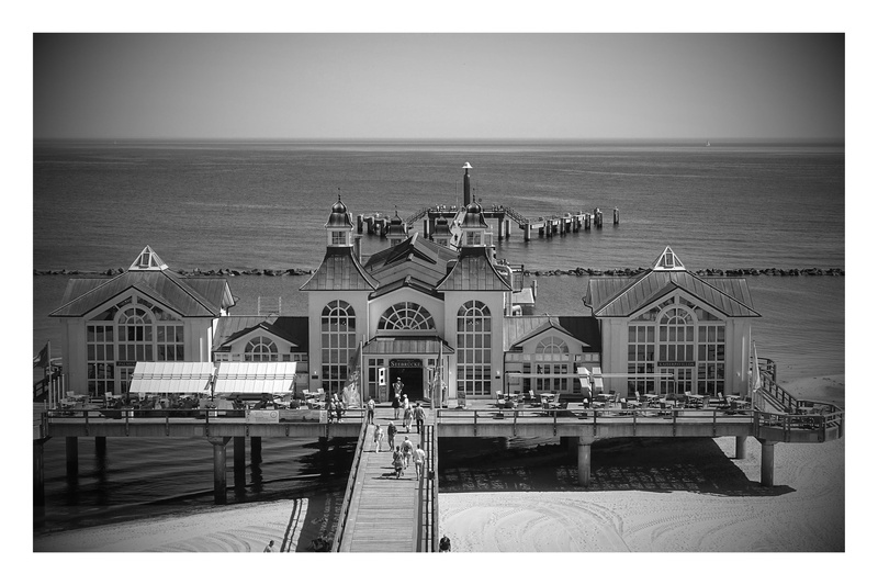 transfer print, 2K, sky, scenics - nature, water, land, sea bridge, tourism, horizon over water, rügen, sellin, baltic sea, day, building exterior, architecture
