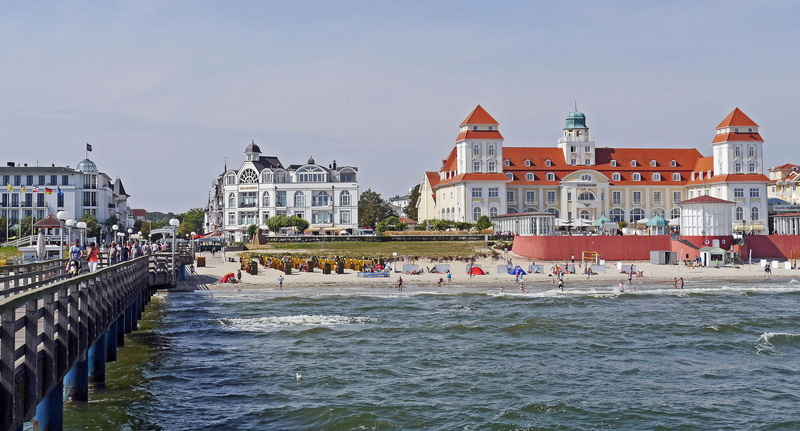 bath architecture, binz, water, connection, spa, hotel, outdoors, beach, rügen, sea bridge, river, day, sea, places of interest, building exterior, rügen island
