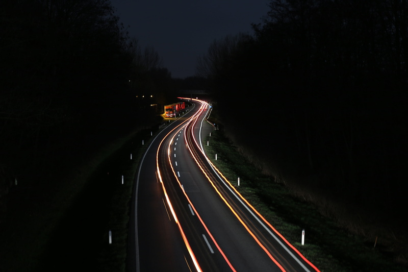 night driver, headlight, road, tail light, multiple lane highway, direction, sign, on the move, night, dark, expressway, 5K, traffic, no people, motor vehicle
