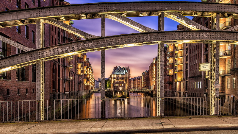 travel destinations, lights, long exposure, city, sky, old building, bridge, night, 1080P, cityscape, building, bridge - man made structure, illuminated