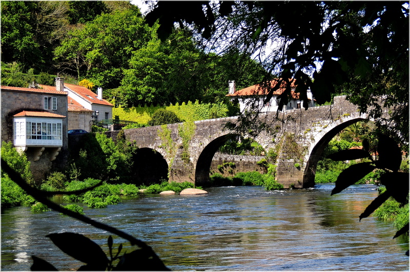 europe, architecture, bridge - Man Made Structure, history, negreira, river, connecting, tree, village, bridge, 4K, water, brick