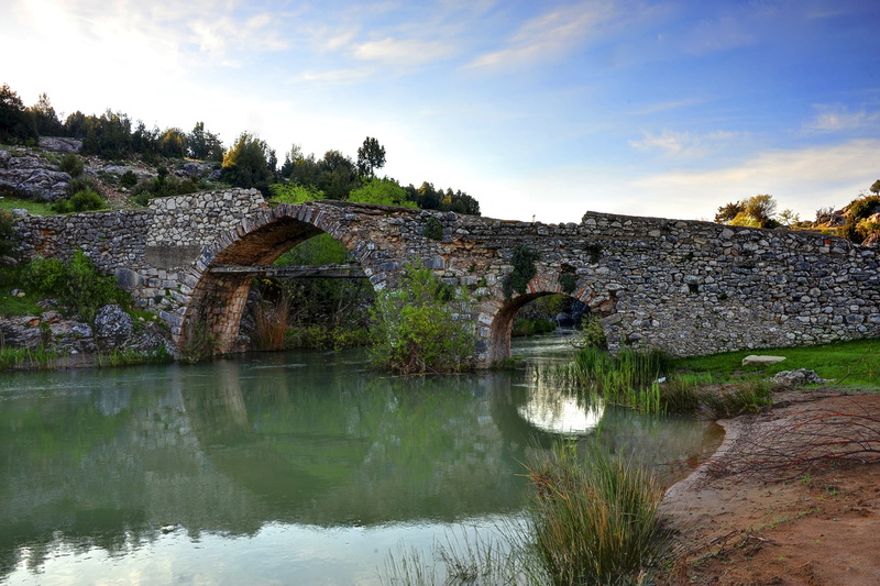 stone, roman, bridge, old Ruin, history, town, tree, sky, rock - Object, tourism, ancient, fort, outdoors, ruined, river, old, landscape, plant, connection