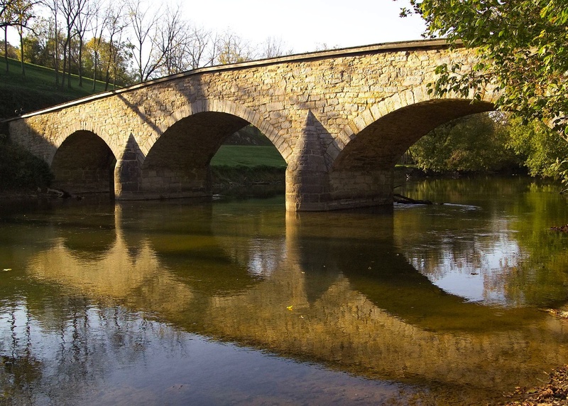 reflections, transportation, connection, historical, nature, stream, bridge - Man Made Structure, landmark, country, burnside bridge, 1080P, countryside