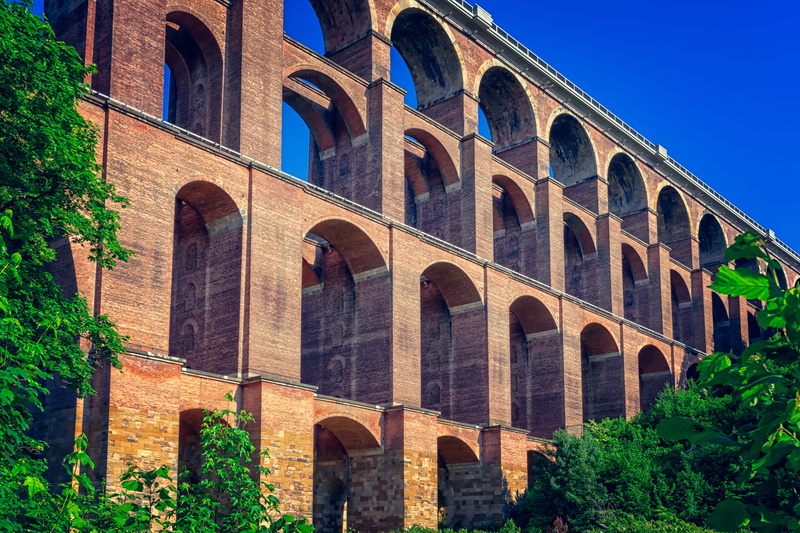 tree, angle, history, architecture, historically, saxony, ancient, sky, travel destinations, window, low angle view, plant, brick, viaduct, photo, no people
