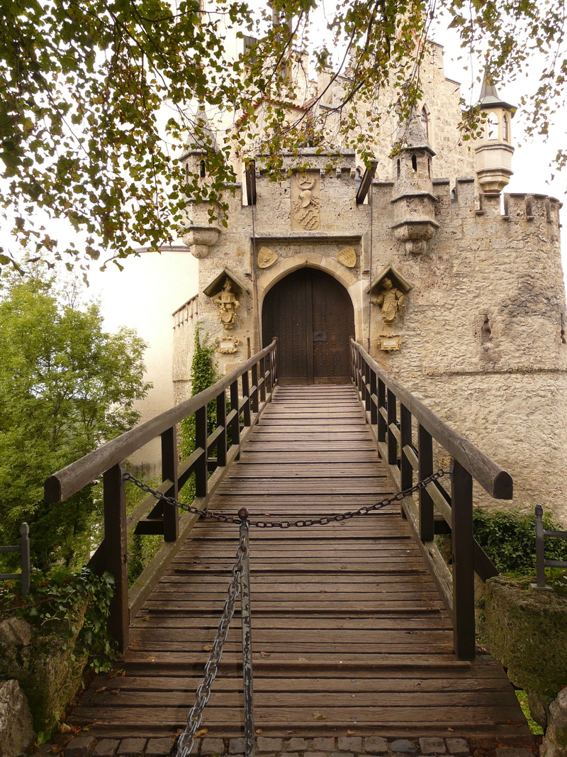 bridge - man made structure, diminishing perspective, drawbridge, connection, day, growth, lichtenstein, bridge, tree, castle, architecture, brown, no people